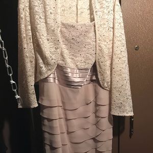 Beautiful taupe and cream lace evening gown